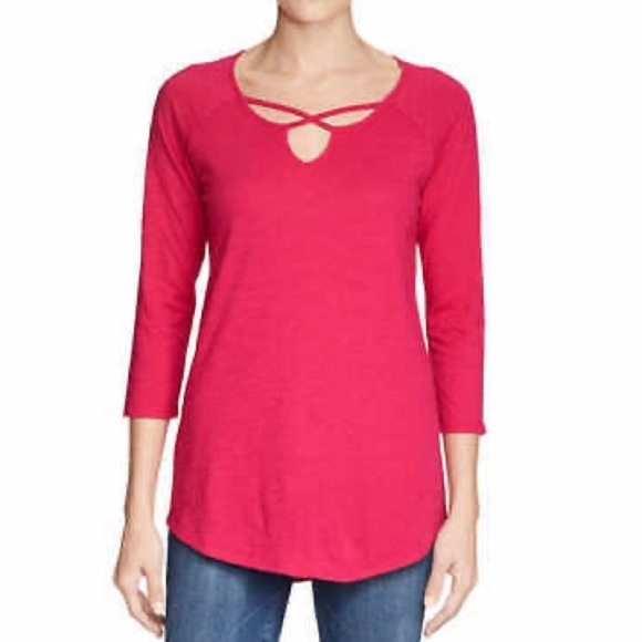 Eddie Bauer pink ladies 3/4 sleeve cross front tunic - Picture 1 of 5